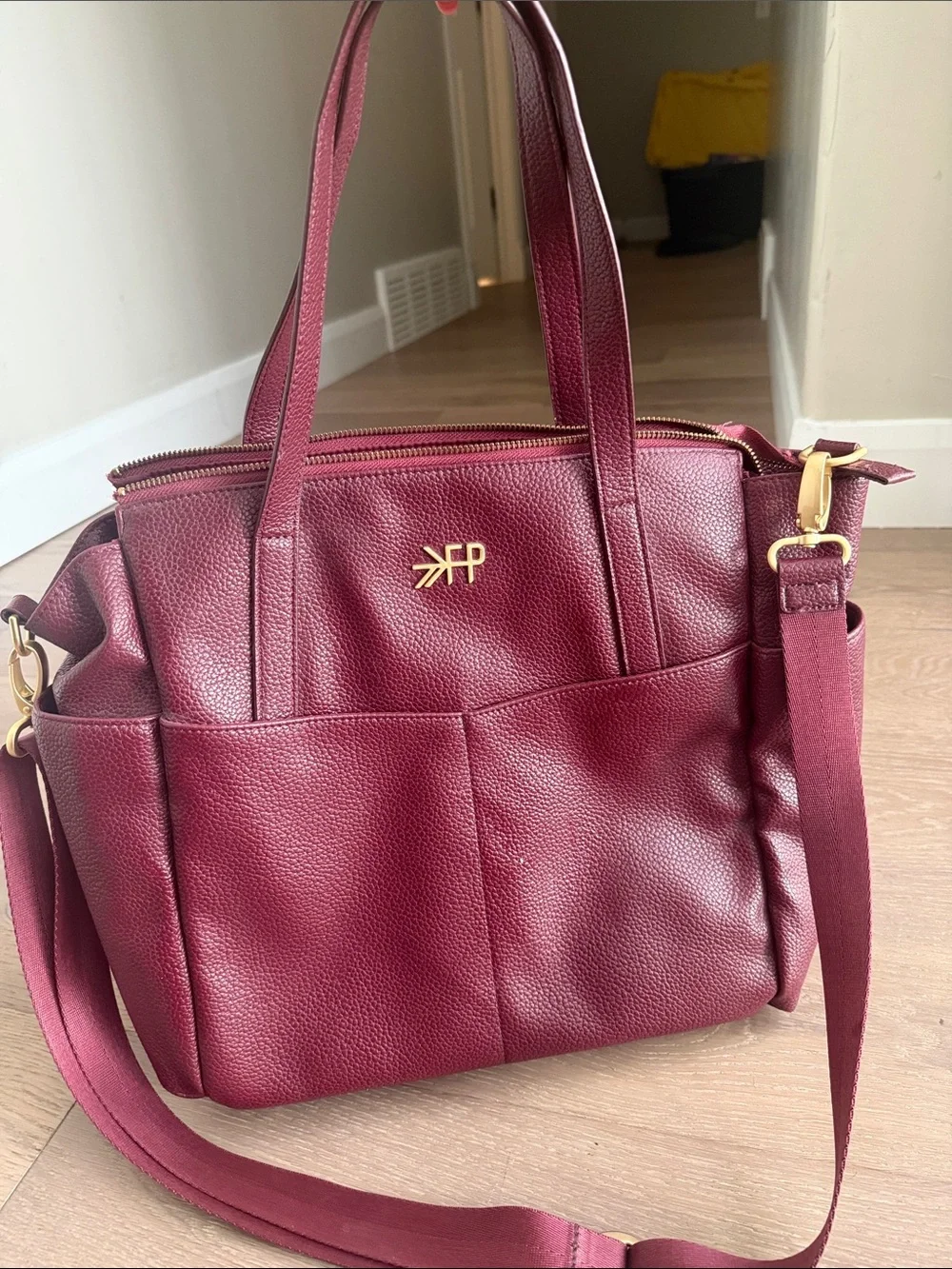 Freshly Picked Burgundy Leather Tote Bag/Diaper Bag - Discontinued Style - Picture 1 of 3